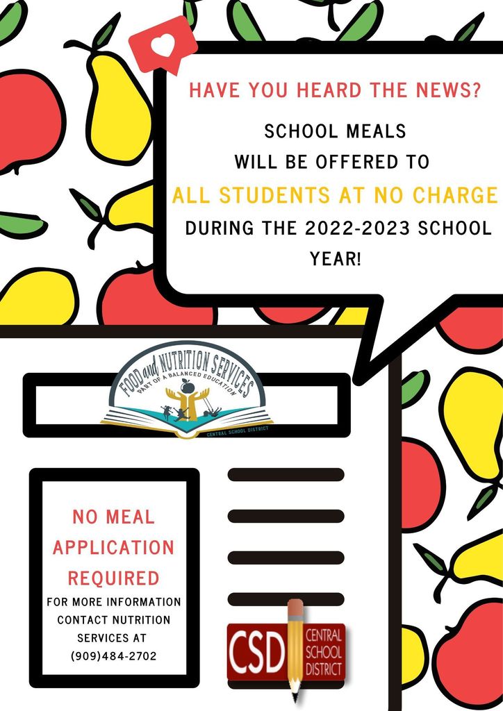 No Charge Meals For All Students - SY 22/23